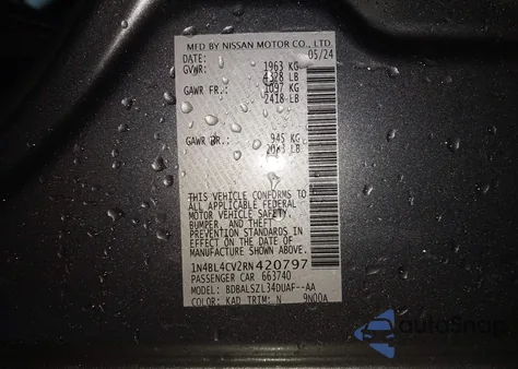 2024 Nissan Altima Sr Fwd z USA, uszkodzony, nr VIN 1N4BL4CV2RN420797